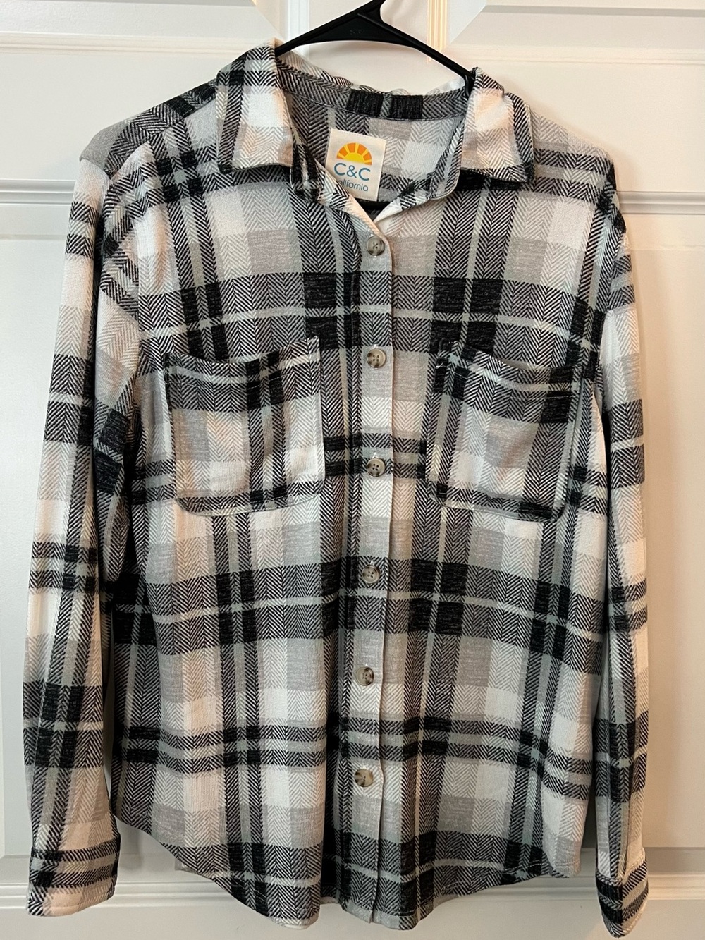 C&C California Black and White Plaid Button-Down Shirt